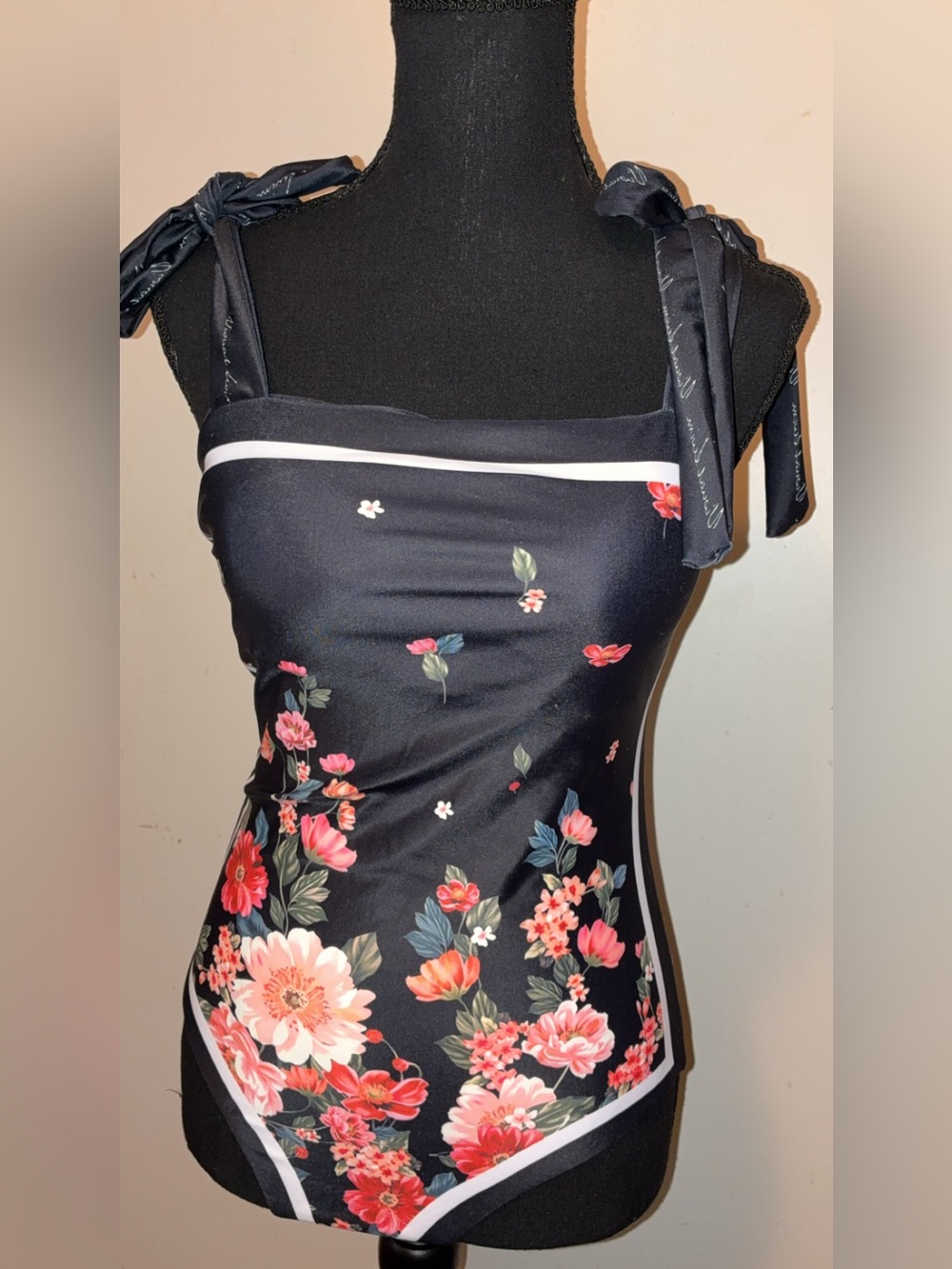 Reversible Floral Navy One-Piece Swimwear with Tie Straps - Women